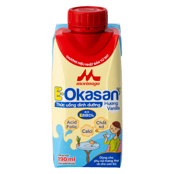Thức uống dinh dưỡng Morinaga E-Okasan hương vanilla 190ml (lốc 3 hộp)