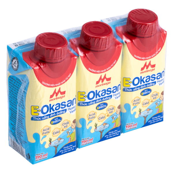Thức uống dinh dưỡng Morinaga E-Okasan hương vanilla 190ml (lốc 3 hộp)