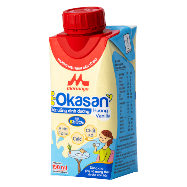 Thức uống dinh dưỡng Morinaga E-Okasan hương vanilla 190ml (lốc 3 hộp)