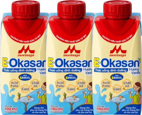 Sữa cho mẹ bầu & mẹ sau sinh Morinaga E-Okasan hương vanilla 190ml (lốc 3 hộp)