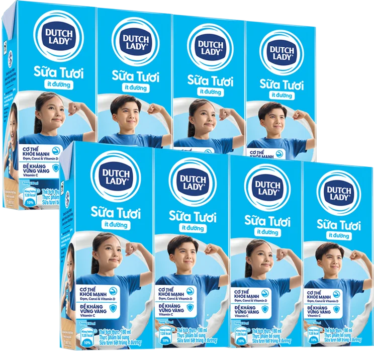 Combo 2 Sữa tươi tiệt trùng ít đường Dutch Lady 180ml (Lốc 4 hộp)