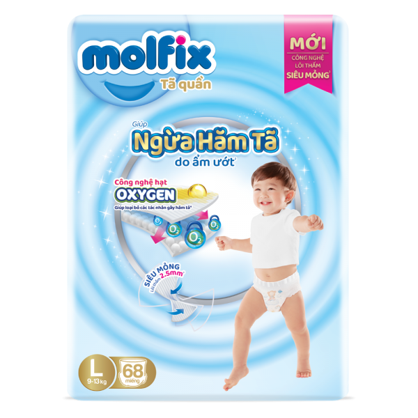 Combo 2 Molfix tã quần Oxygen size L 68x3 Ultra