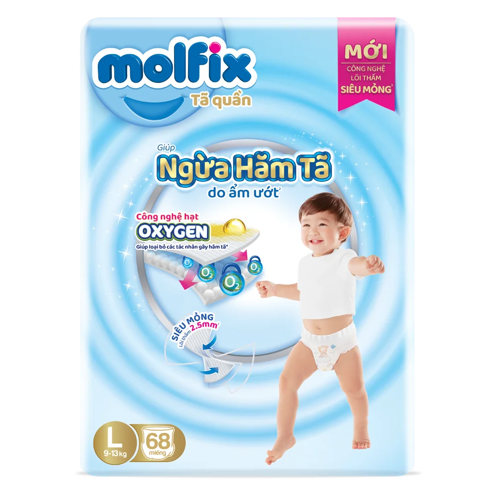 Combo 2 Molfix tã quần Oxygen size L 68 Ultra