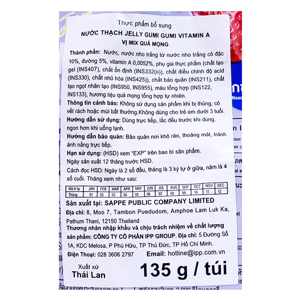 Nước thạch Jelly GUMI GUMI Vitamin A vị mix quả mọng 135g