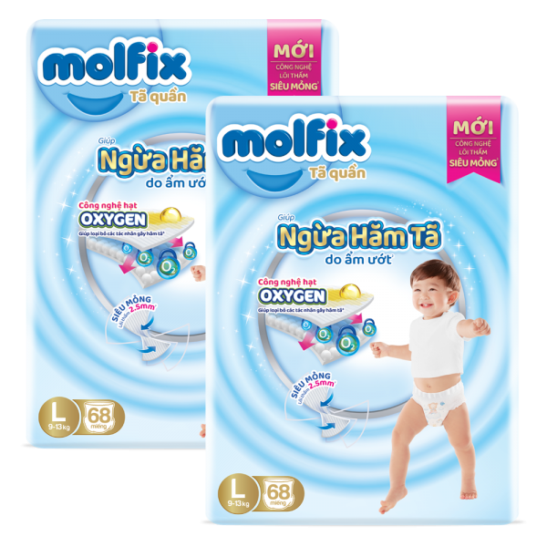 Combo 2 Molfix tã quần Oxygen size L 68x3 Ultra