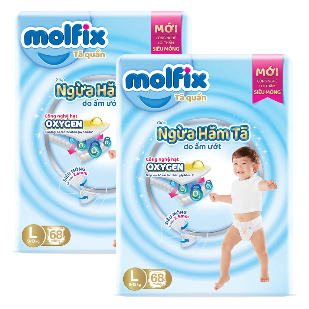 Combo 2 Molfix tã quần Oxygen size L 68 Ultra