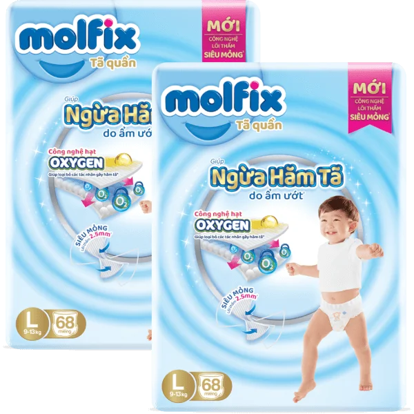 Combo 2 Molfix tã quần Oxygen size L 68 Ultra