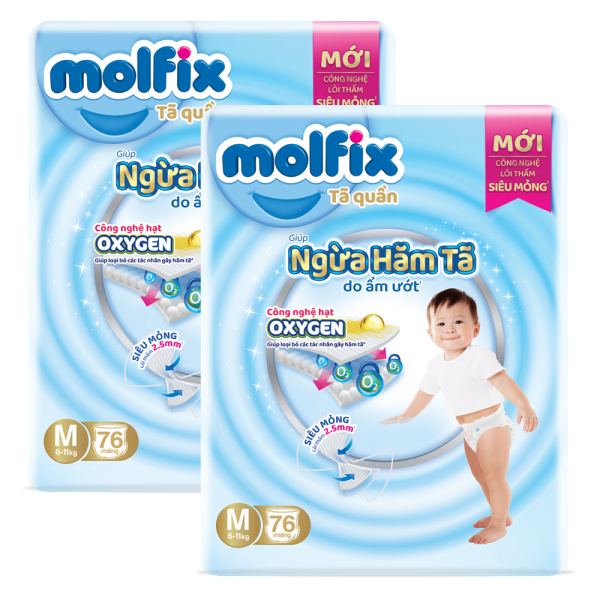 Combo 2 Molfix tã quần Oxygen size M 76x3 Ultra