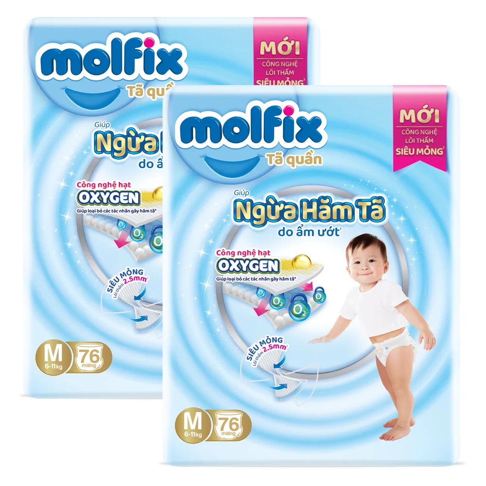 Combo 2 Molfix tã quần Oxygen size M 76 Ultra