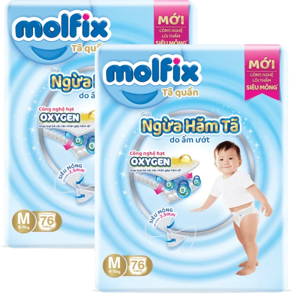 Combo 2 Molfix tã quần Oxygen size M 76 Ultra