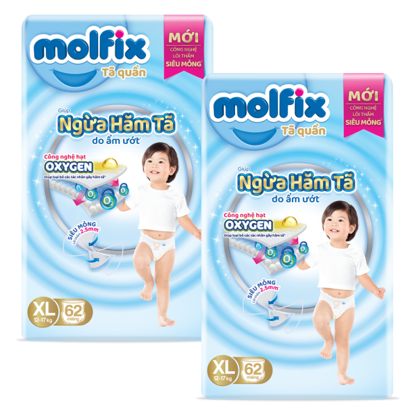 Combo 2 Molfix tã quần Oxygen size XL 62 Ultra