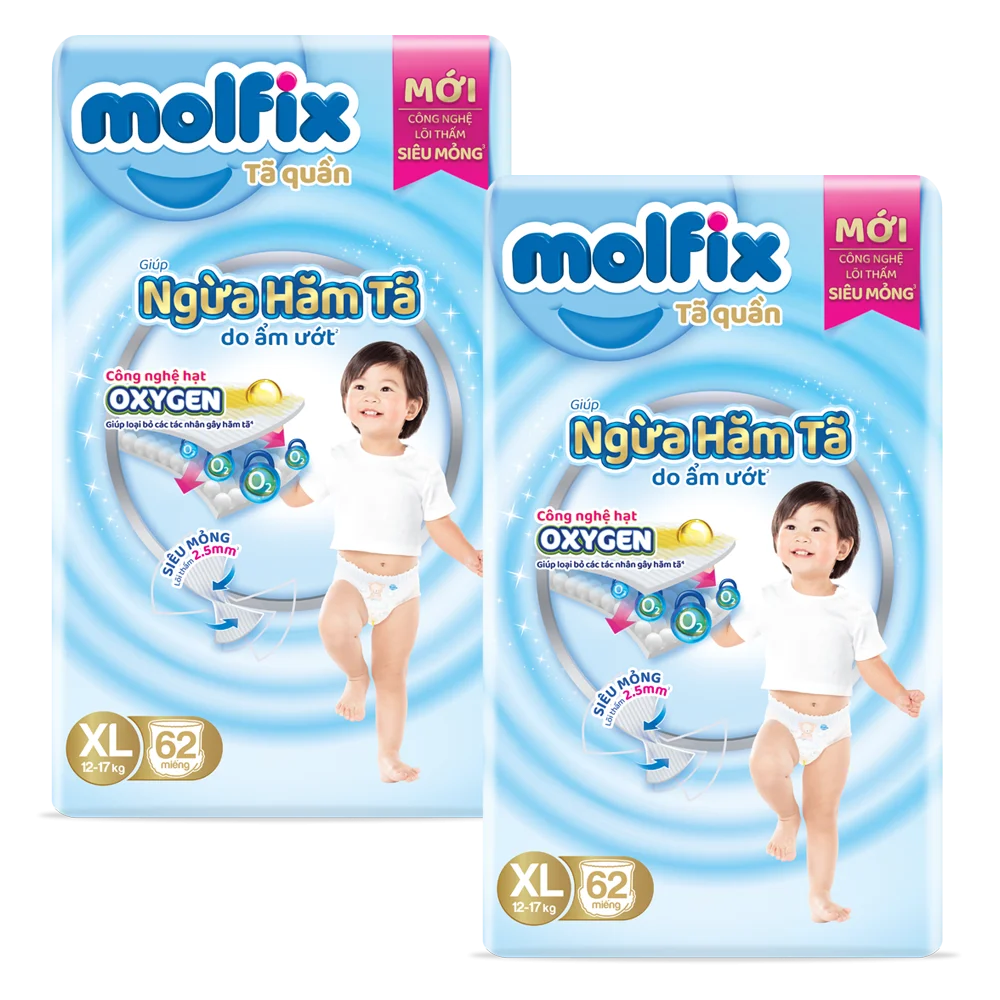 Combo 2 Molfix tã quần Oxygen size XL 62 Ultra
