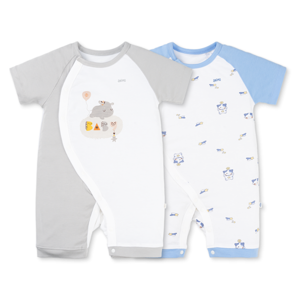 Set 2 Bodysuit kháng khuẩn Modal đùi Animo VD0825018 (0-12M,Biển-xám,NN06)