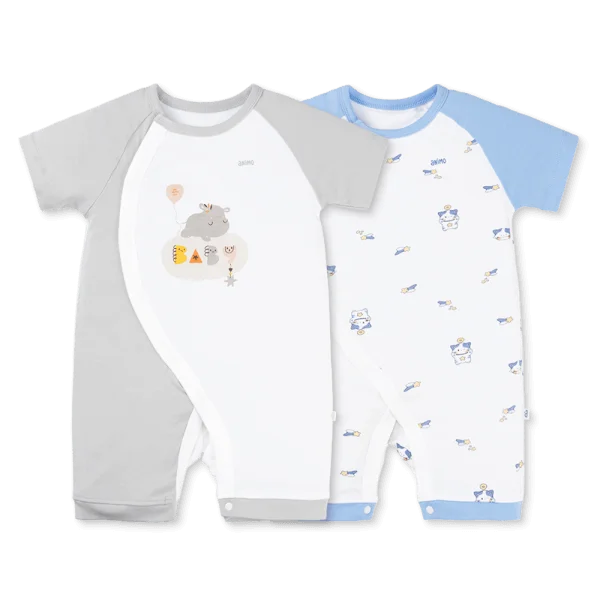 Set 2 Bodysuit kháng khuẩn Modal đùi Animo VD0825018 (0-12M,Biển-xám,NN06)