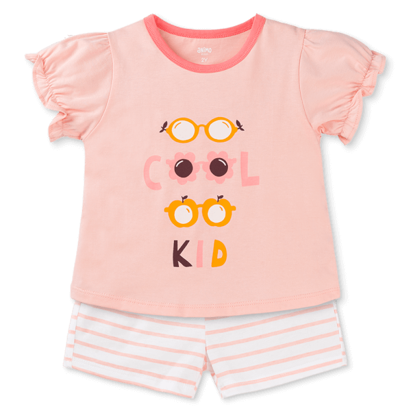 Bộ bé gái ngắn Animo Easy TX0825077 (1-4Y,Trắng-hồng,TT07)