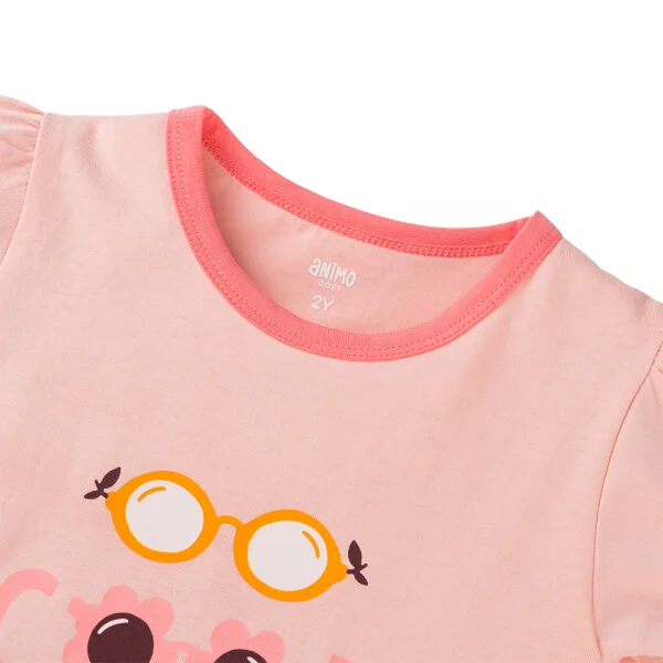 Bộ bé gái ngắn Animo Easy TX0825077 (1-4Y,Trắng-hồng,TT07)