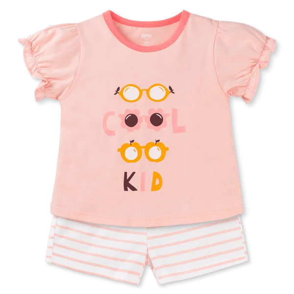 Bộ bé gái ngắn Animo Easy TX0825077 (1-4Y,Trắng-hồng,TT07)