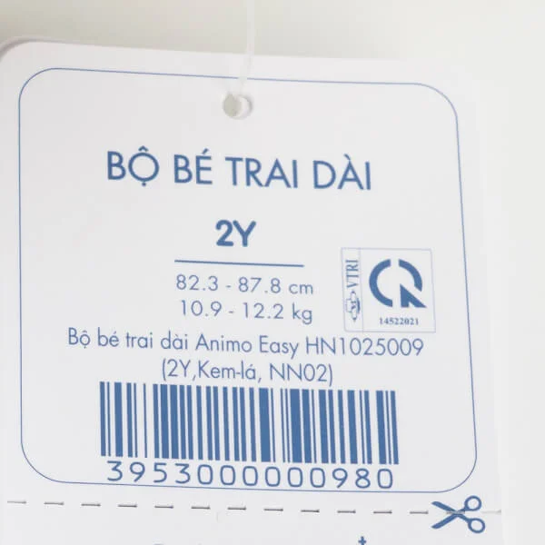 Bộ bé trai dài Animo Easy HN1025009 (1-4Y,Kem-lá, NN02)