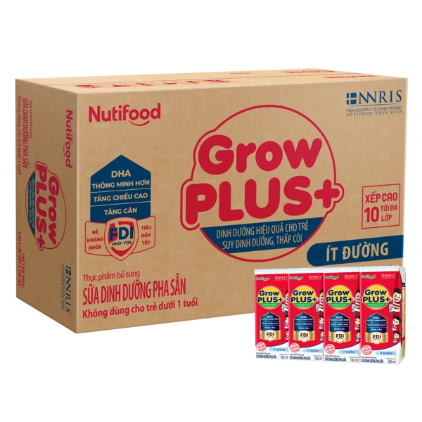 Combo 3 thùng SPDDPS GrowPLUS+ 180ml Ít đường (lốc 4 hộp) - Thùng