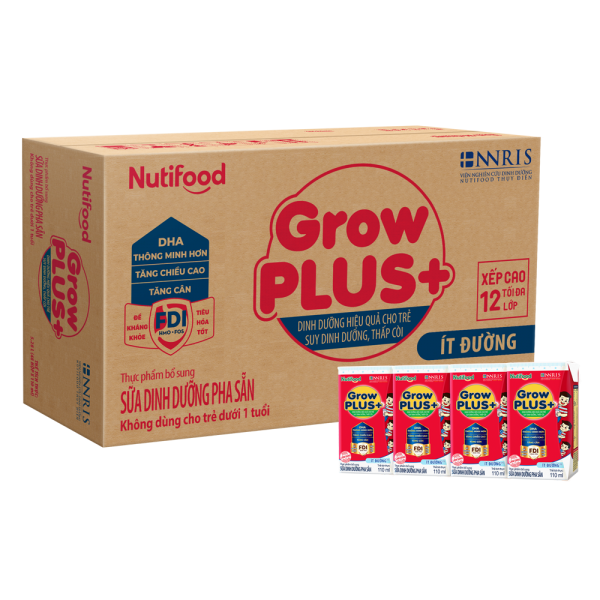 SPDDPS GrowPLUS+ 110ml Ít đường (lốc 4 hộp) - Thùng