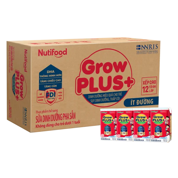 Combo 4 thùng SPDDPS GrowPLUS  110ml Ít đường (lốc 4 hộp) - Thùng