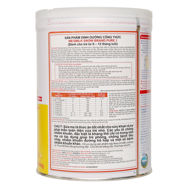 Sản phẩm dinh dưỡng công thức Megmilk Snow Brand Pure 1 (Dành cho trẻ từ 0 - 12 tháng tuổi) 820g