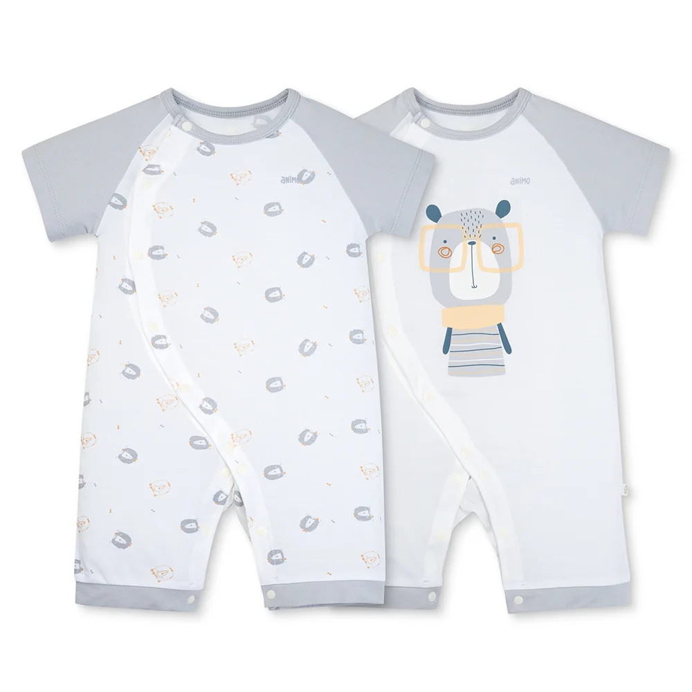 Set 2 Bodysuit kháng khuẩn Modal đùi Animo BMC0925011 (0-12M, Xám-trắng, TT06)
