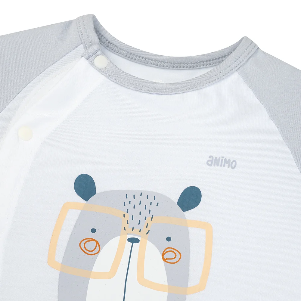 Set 2 Bodysuit kháng khuẩn Modal đùi Animo BMC0925011 (0-12M, Xám-trắng, TT06)