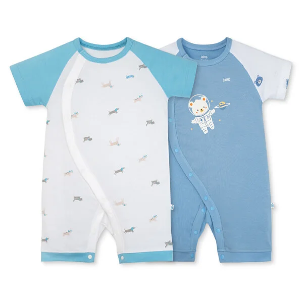 Set 2 Bodysuit kháng khuẩn Modal đùi Animo VD0825020 (0-12M, Xanh-trắng, DD06)