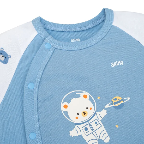 Set 2 Bodysuit kháng khuẩn Modal đùi Animo VD0825020 (0-12M, Xanh-trắng, DD06)