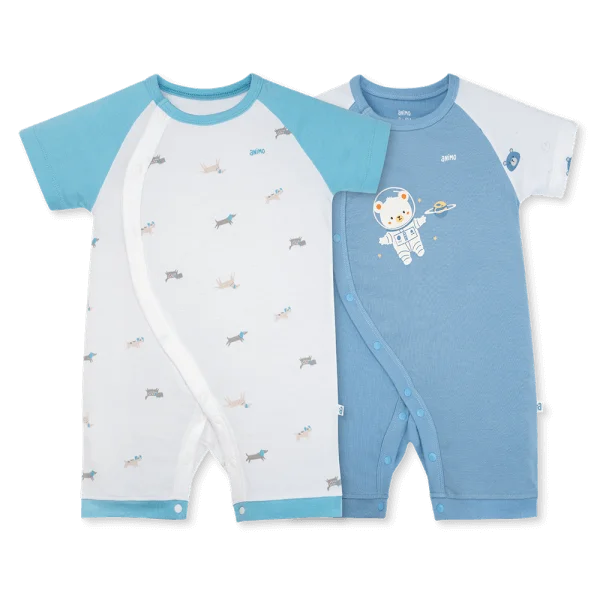 Set 2 Bodysuit kháng khuẩn Modal đùi Animo VD0825020 (0-12M, Xanh-trắng, DD06)