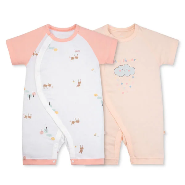 Set 2 Bodysuit kháng khuẩn Modal đùi Animo VD0825019 (0-12M, Hồng-trắng, NN05)