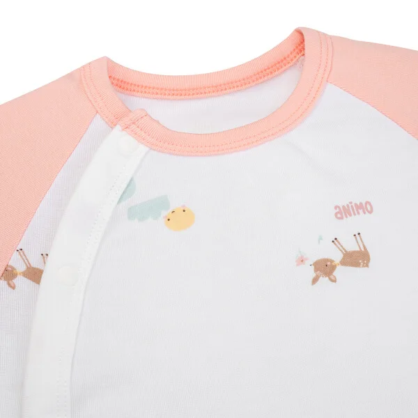 Set 2 Bodysuit kháng khuẩn Modal đùi Animo VD0825019 (0-12M, Hồng-trắng, NN05)