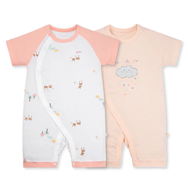 Set 2 Bodysuit kháng khuẩn Modal đùi Animo VD0825019 (0-12M, Hồng-trắng, NN05)