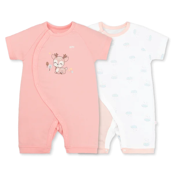 Set 2 Bodysuit kháng khuẩn Modal đùi Animo VD0825016 (0-12M, Hồng-trắng, NN05)