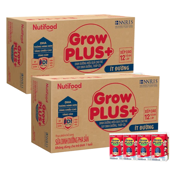 Combo 2 thùng SPDDPS GrowPLUS  110ml Ít đường (lốc 4 hộp) - Thùng