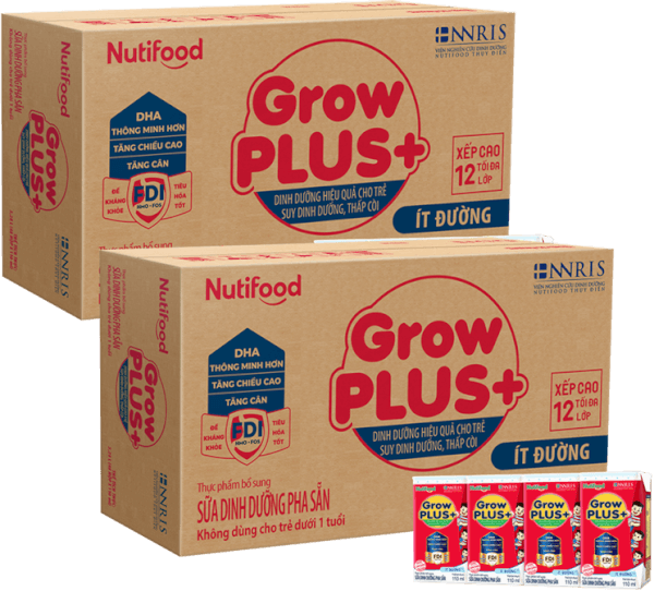 Combo 2 thùng SPDDPS GrowPLUS  110ml Ít đường (lốc 4 hộp) - Thùng