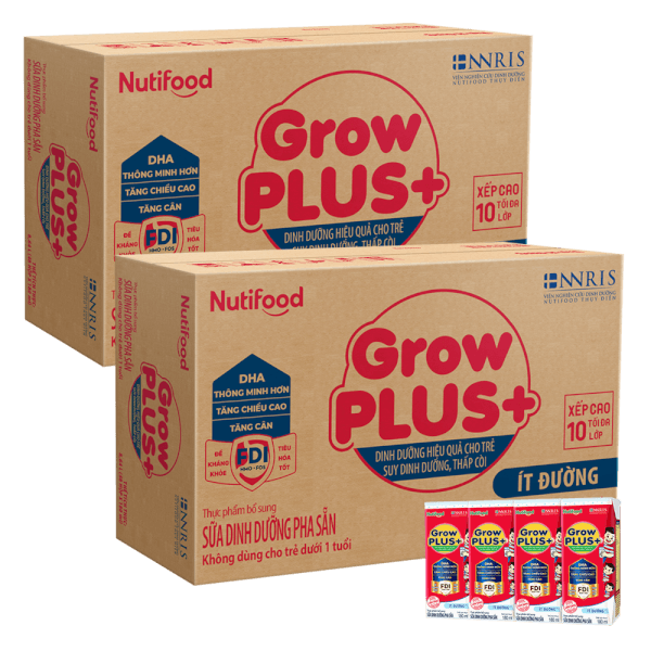 Combo 2 thùng SPDDPS GrowPLUS  180ml Ít đường (lốc 4 hộp) - Thùng