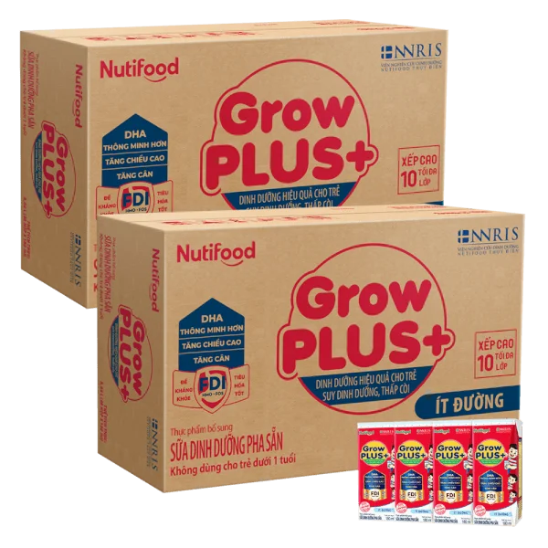 Combo 2 thùng SPDDPS GrowPLUS  180ml Ít đường (lốc 4 hộp) - Thùng