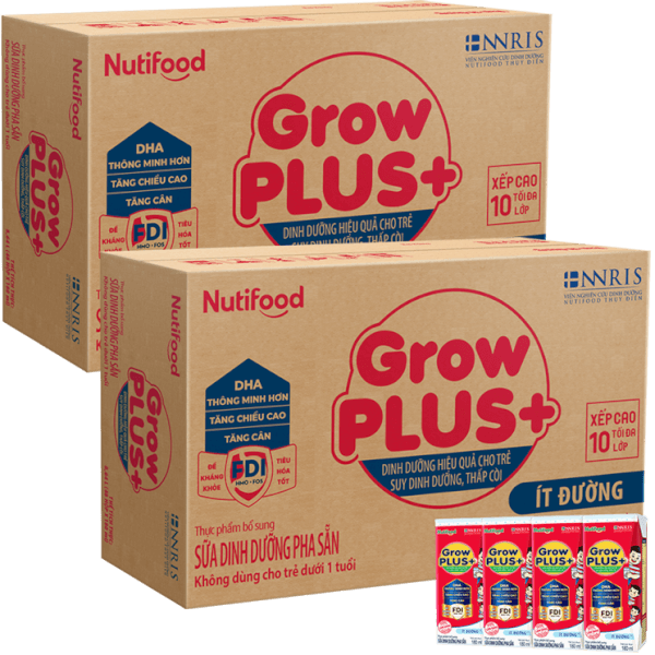 Combo 2 thùng SPDDPS GrowPLUS  180ml Ít đường (lốc 4 hộp) - Thùng