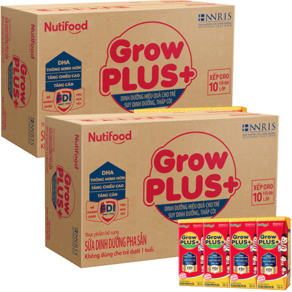 Combo 2 thùng SPDDPS GrowPLUS  Đỏ 180ml (lốc 4 hộp) - Thùng