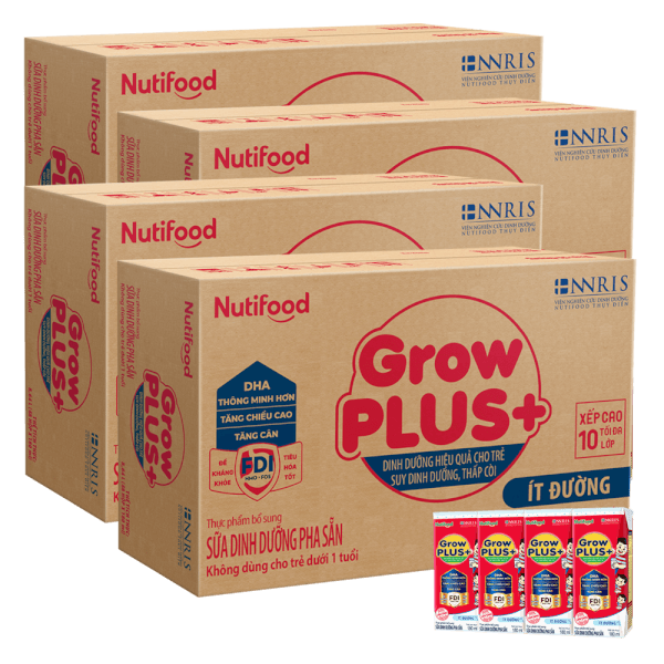 Combo 4 thùng SPDDPS GrowPLUS  180ml Ít đường (lốc 4 hộp) - Thùng