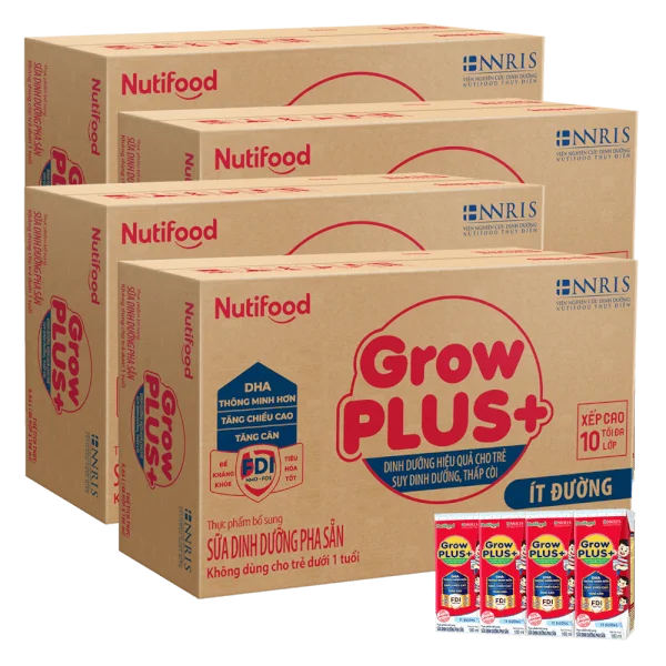 Combo 4 thùng SPDDPS GrowPLUS  180ml Ít đường (lốc 4 hộp) - Thùng