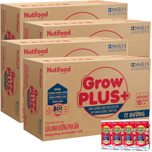 Combo 4 thùng SPDDPS GrowPLUS  180ml Ít đường (lốc 4 hộp) - Thùng