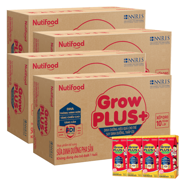 Combo 4 thùng SPDDPS GrowPLUS  Đỏ 180ml (lốc 4 hộp) - Thùng