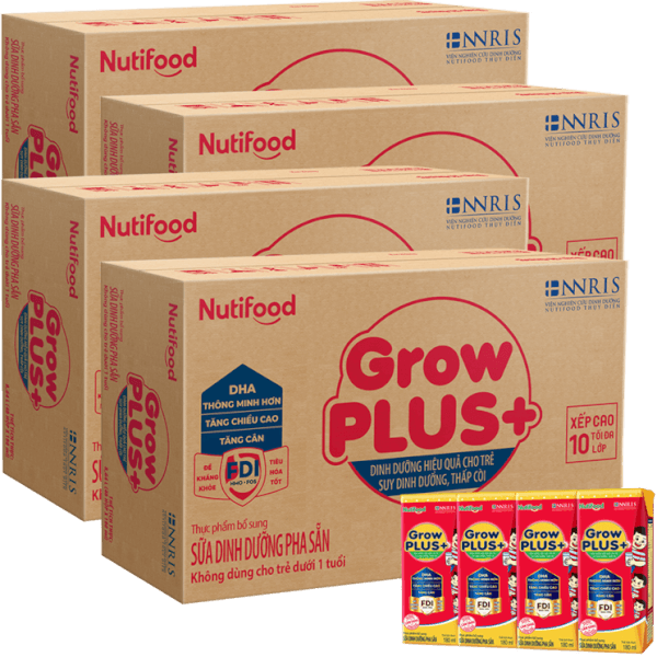 Combo 4 thùng SPDDPS GrowPLUS  Đỏ 180ml (lốc 4 hộp) - Thùng