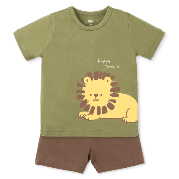 Bộ bé trai ngắn Animo Easy HN1025007 (1-4Y,Lá-nâu, DD02)