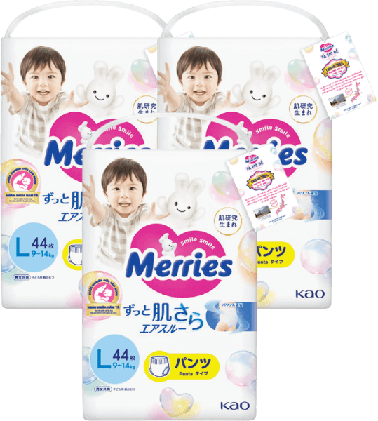 Combo 3 Tã quần Merries (L, 9-14kg, 44 miếng)