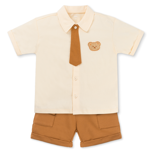 Bộ sơ mi bé trai ngắn cà vạt Animo HN1125009 (1-6Y,Kem-nâu, NN01)