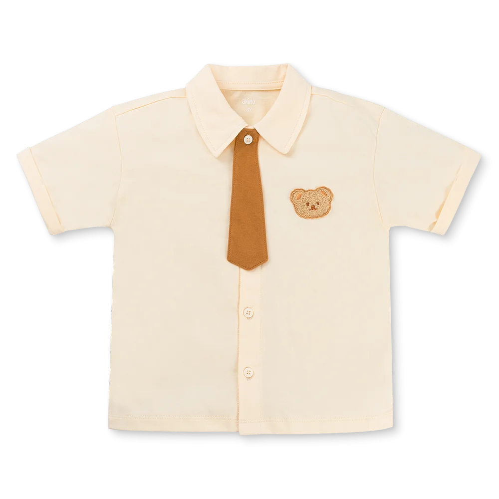 Bộ sơ mi bé trai ngắn cà vạt Animo HN1125009 (1-6Y,Kem-nâu, NN01)